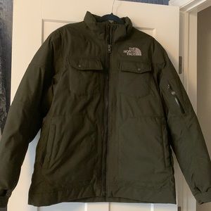 Men’s North Face Down Winter Jacket. Khaki green. Size large.